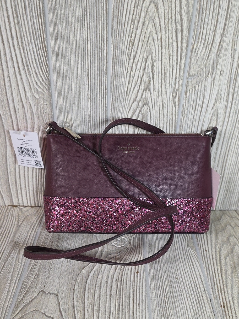Kate Spade New York Flash Glitter Crossbody Burgundy Cherrywood Bag NWT